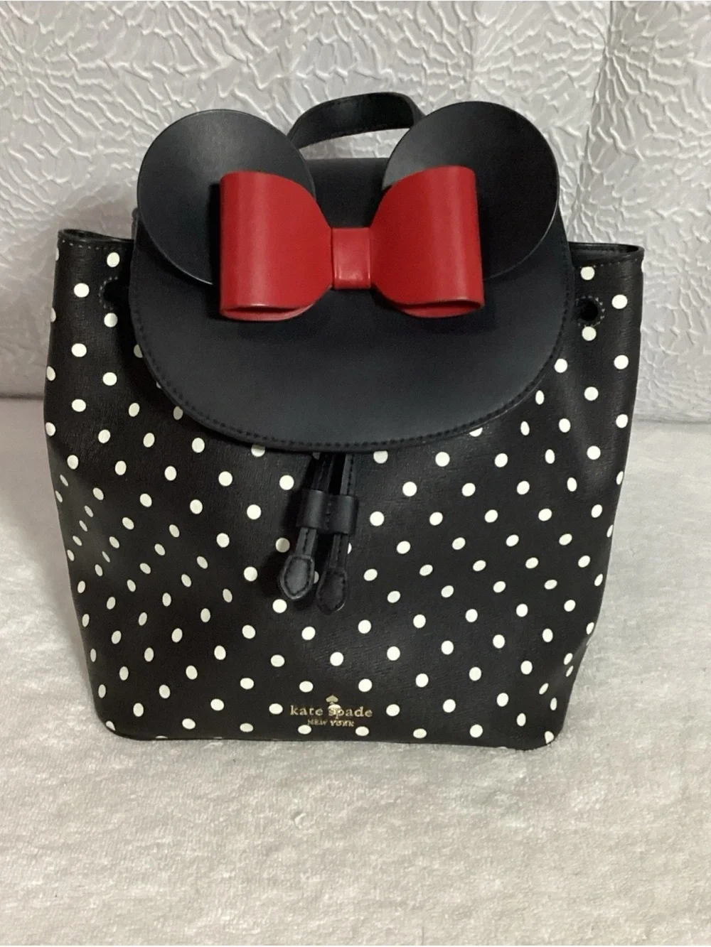 Disney Kate Spade Minnie Mouse Black & White Polka Dot Backpack EUC Retail $359